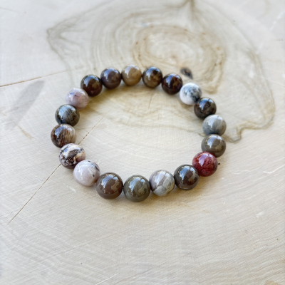 Petrified Wood Bracelet – Grounding Crystal for Stability, Ancestral Healing & Calm | Handmade Earth Energy Jewelry | Root Chakra Gift